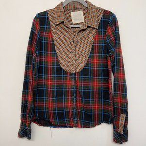 Free People We the Free Plaid Button Down Flannel Shirt S Red